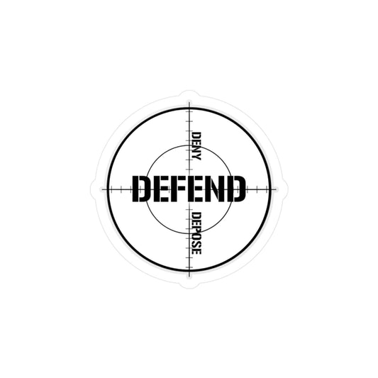 Deny, Defend, Depose bullseye sticker