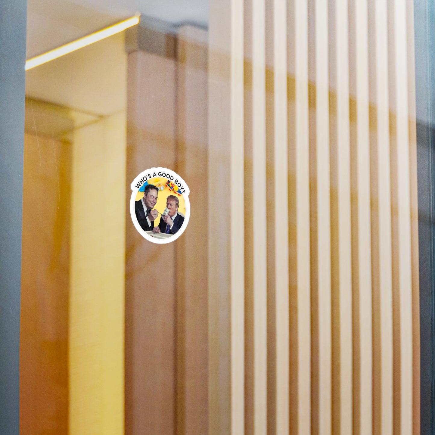 Elon Musk and Donald Trump "Who's a good boy" sticker