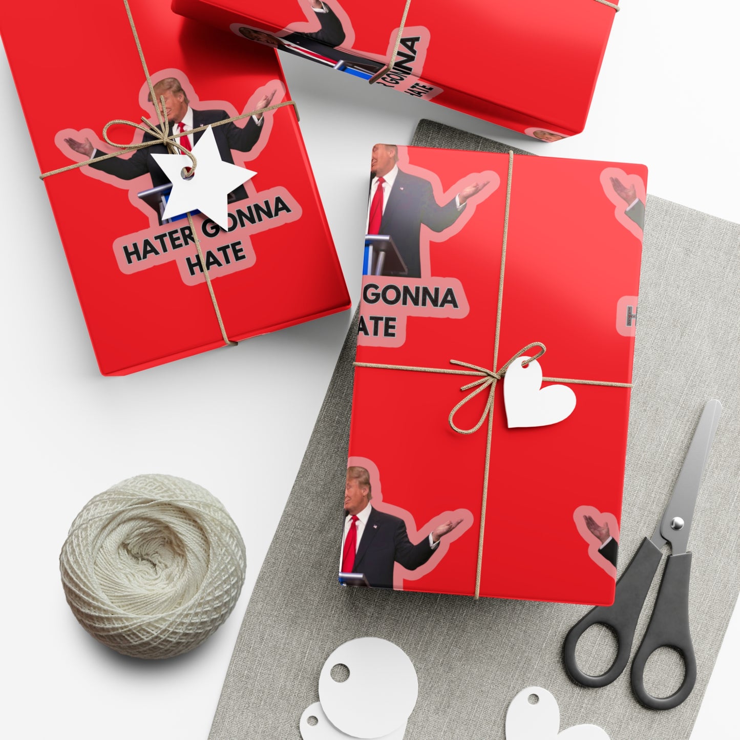 Trump "Haters gonna hate" wrapping paper.